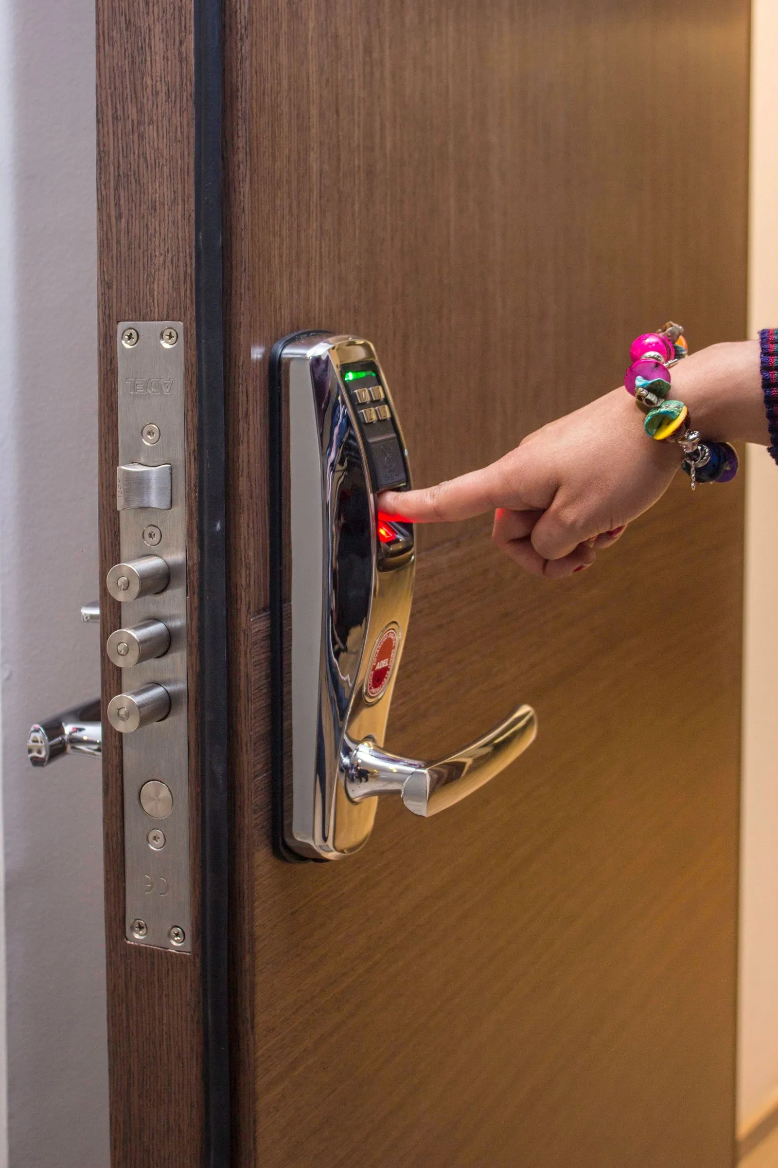 Serratura a impronta digitale su una porta blindata